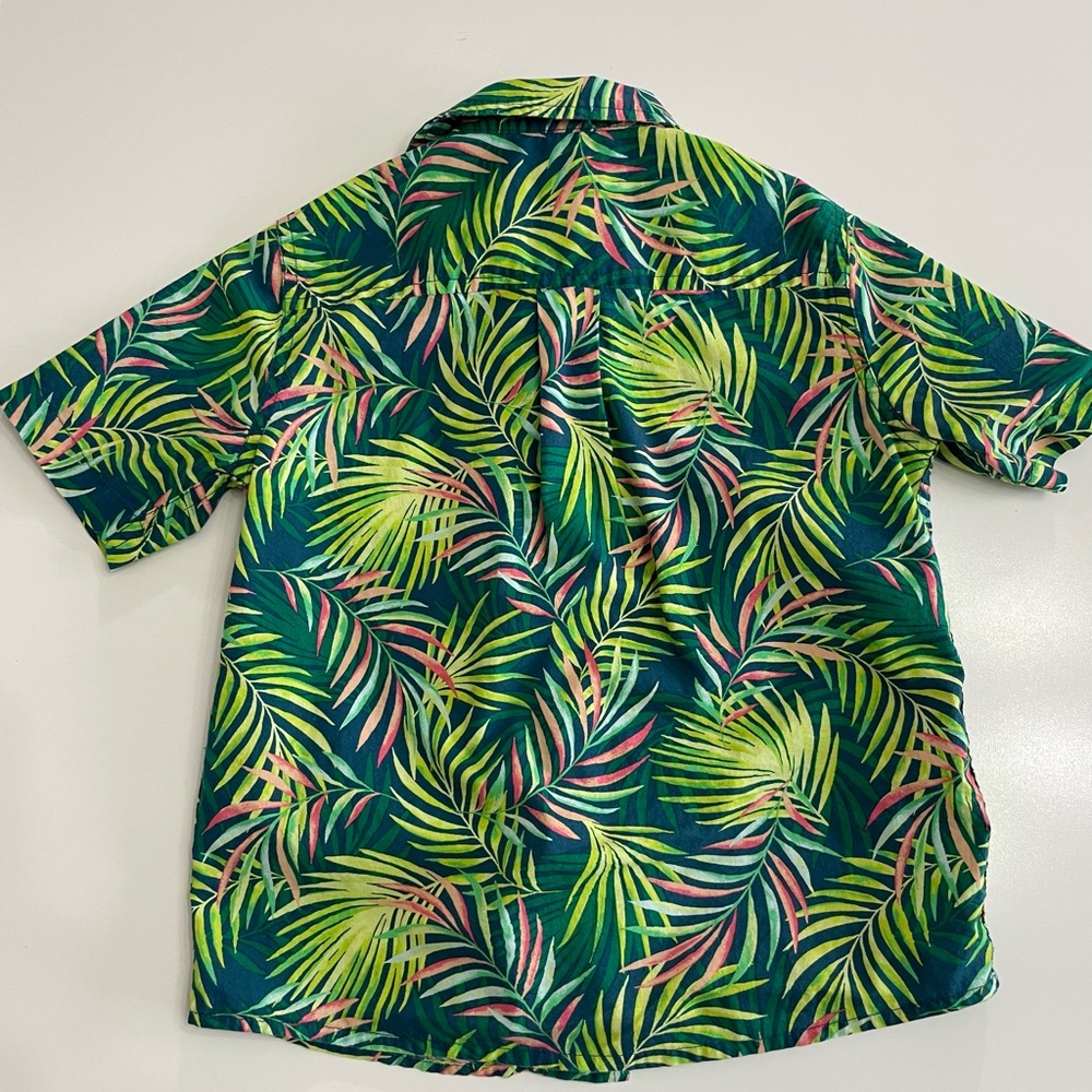 Lands' End 2 Boys Green Tropical Palm Short Slv, ButtonUp Shirt, size XXS and XS - Picture 3 of 8